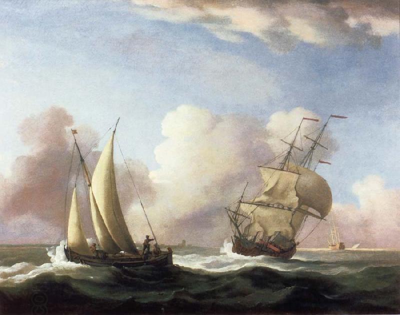 Monamy, Peter A Small Sailing boat and a merchantman at sea in a rising Wind China oil painting art
